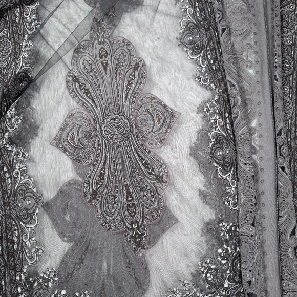 Pretty Persuasions Burnout Paisley Print Kimono Jacket OS Boho Festival Fringed - Picture 9 of 11